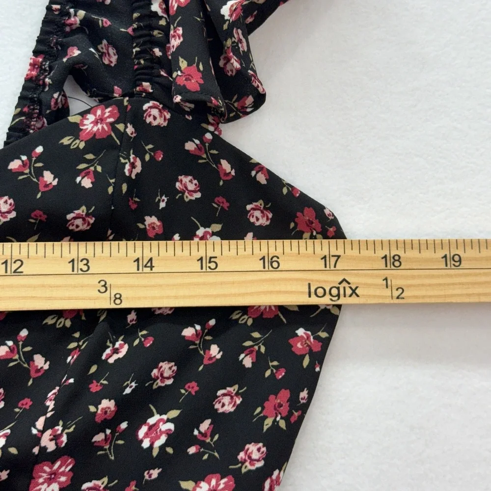 Lola Grace Floral Midi Dress Womens Medium Black Pink Flutter Sleeve Cottagecore